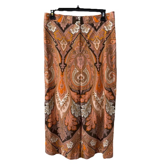 Kobi Halperin Pants - Kobi Halperin Wide Leg Pants 10 Orange Brown Paisley Crop High Rise